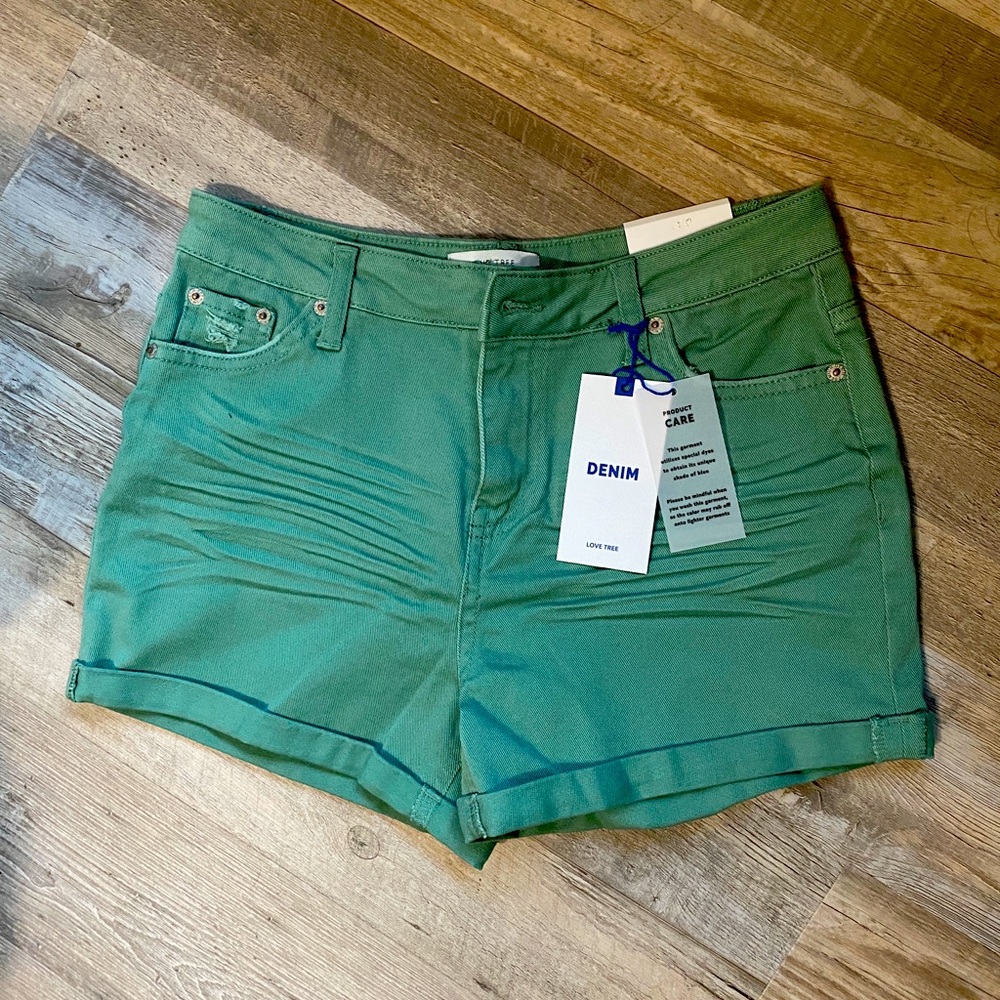 Love Tree Mint Denim Shorts, medium